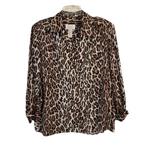 Vintage Da Rue Of California Top Women Size 16 V-Neck Button Blouse Animal Print